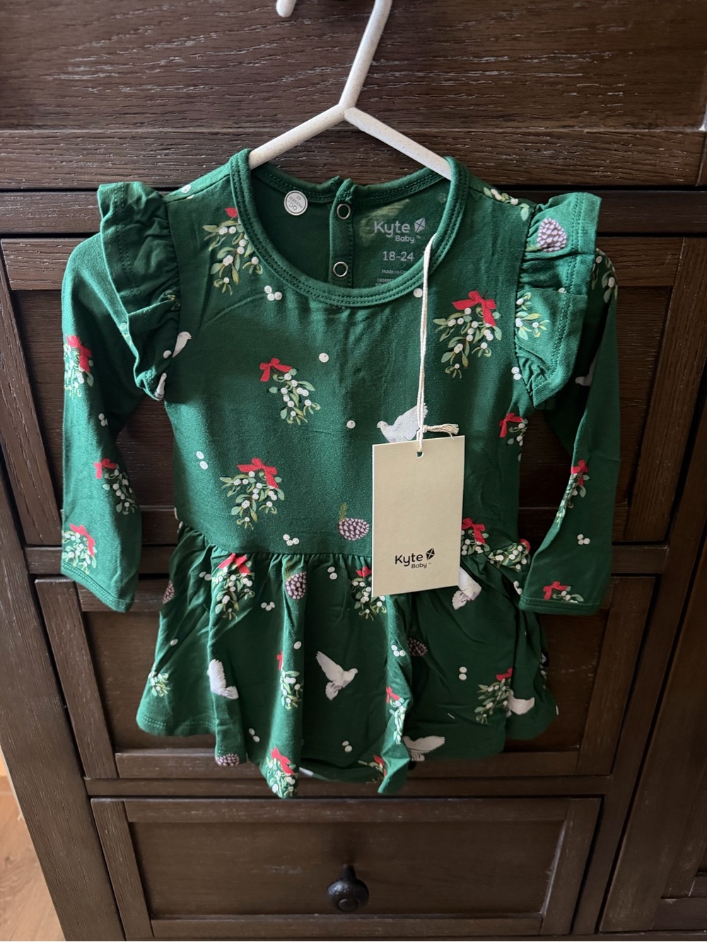 Kyte BABY Green Mistletoe Bodysuit Twirl Dress